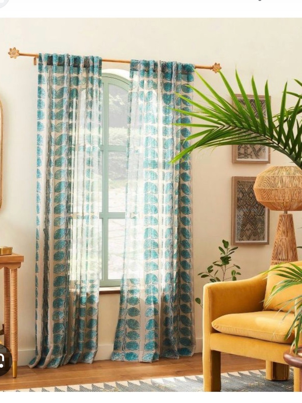 Opalhouse Turquoise Leaf Sheer Curtain Panels. set of 2 panels.